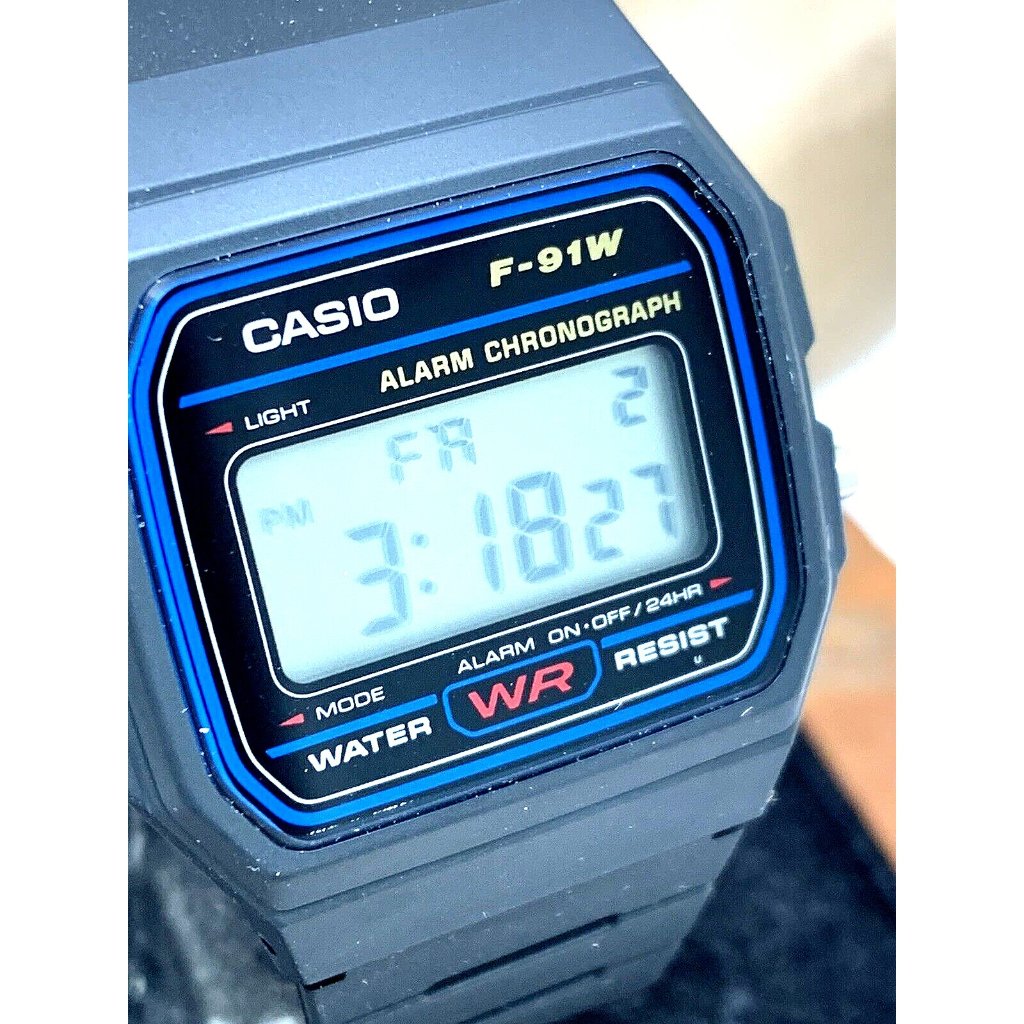Casio Mens Watch F91w Quartz Digital Black Resin Sport 33mm Stopwatch
